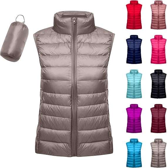 Womens Lightweight Puffer Vest Packable Warm Winter Sleeveless Jacket Stand Collar Water Resistant Quilted Vest