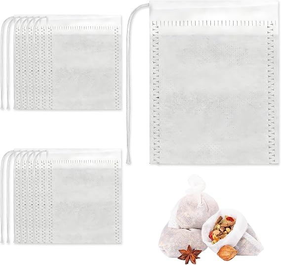 200pcs Reusable Tea Filter Bags with Drawstring, Empty Disposable Tea Bags for Loose Tea,Coffee, Spice and Seasoning Bags(7 x 9 cm)