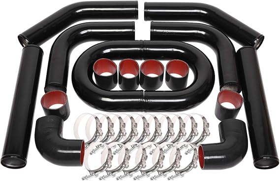8PCS Universal Aluminum 3 Inch Intercooler Piping U-Pipe Black Kit & T-Bolt Clamps & Black Coupler (3 Inch)