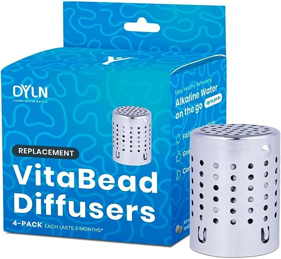 DYLN VitaBead Diffuser | Creates Hydrogen-Rich, pH 9+ Alkaline Antioxidant Water | Replacement for DYLN Bottle | Natural Mineral Ionized Hydrogen Generator for Delicious Tasting Water | 4-Pack