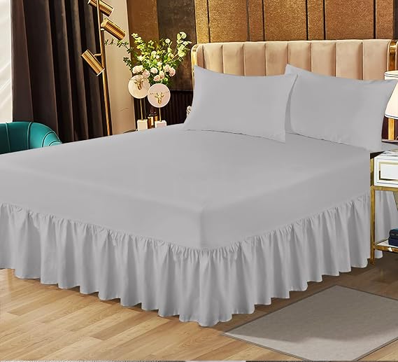 Frilled Valance Sheet for Single Bed Extra Deep Plain Dyed Non Iron Poly Cotton Bed Mattress Cover C - Silver Grey 90 X 190 + 25 cm