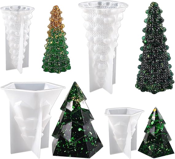 4pcs Christmas Tree Resin Molds, 3D Christmas Tree Silicone Mold for Fondant, Candle, Soap, Bath Bomb, Plaster, Epoxy Resin, Xmas Crafts