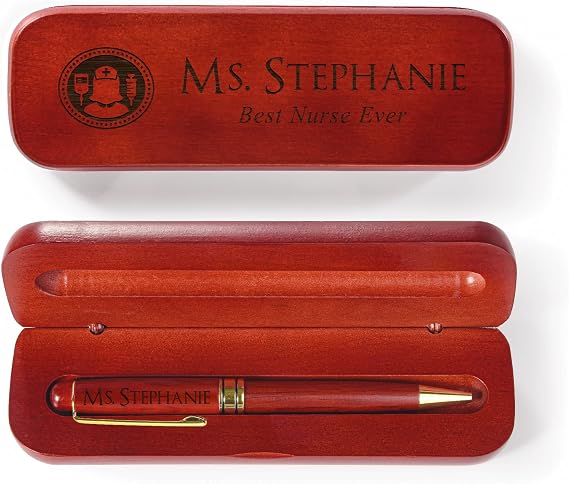 Personalized Engraved Maple Wood Rosewood Ball Pen & Case Set Custom Gift (Rosewood)