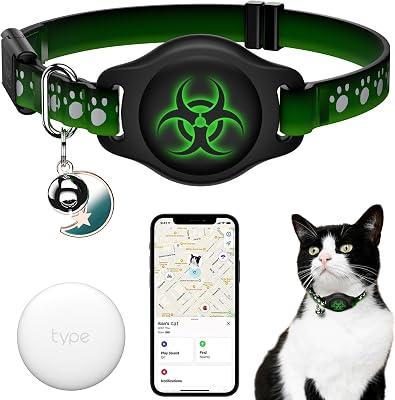 Cat Tracker Collar 8-12 Waterproof Airtag Cat Collar with Finder Tag, Compatible with Apple Find My, Breakaway Tractive with Reflective Pattern & Bell BioClaw