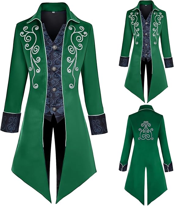 Men's Medieval Steampunk Jacket,Victorian Coat Renaissance Gothic Tailcoat,Halloween Vampire Costume