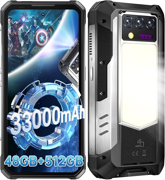 WP100 Titan Rugged Smartphone 5G - 33000mAh Rugged Phone with Projector, 48GB+512GB Unlocked Android 14 Cell Phones with 1200 Lumens Camping Light, 6.8'' FHD+120Hz Smartphone, 200MP, Black