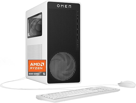 HP OMEN 16L Gaming Desktop PC, AMD Ryzen 5 8500G, 16 GB RAM, 1 TB SSD, NVIDIA GeForce RTX 5060, Windows 11 Home, Microsoft Copilot, Panda Metal, TG03-0020 (2025)