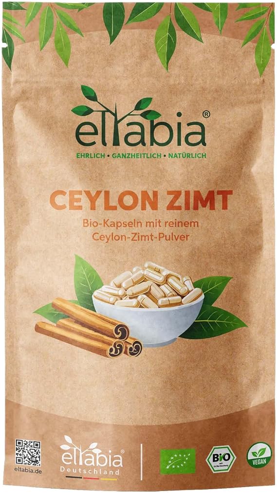 Organic Ceylon Cinnamon Capsules, Pack of 1000, High Dose 1840 mg Daily Dose, Ceylon Cinnamon with Little Coumarin, The Original Pure and No Additives in Premium Raw Food Quality