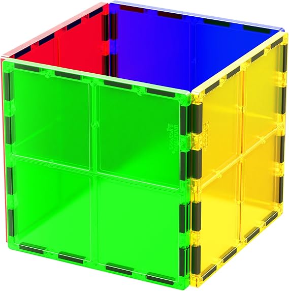 PicassoTiles 4 Piece Large Square Magnetic Tiles, Expansion Pack, Ages 3+ | jumbo foundations, towering walls, broader builds, BPA-free, non-toxic, smooth edges, full-size compatibility, STEM discovery