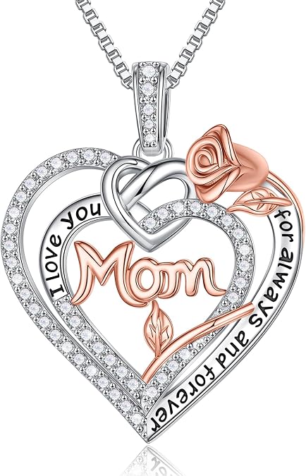 Yoosteel Valentines Gifts for Mom - 925 Sterling Silver Heart Necklace Mother in Law Gifts for Mom from Daughter