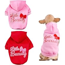 2Pcs Dog Hoodie Sweater Pet Clothes Outfits Pink Red Dog Hoodie with Harness Hole Little Beautiful Pet Valentine's Day Birthday Dressing Up Sweater for Small Medium Breeds XL