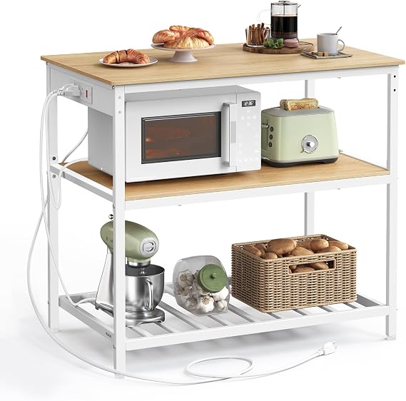 VASAGLE Kitchen Island with 3 Shelves, Storage Cabinet, Steel Structure