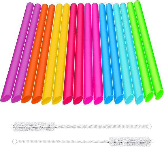 Bubble Tea Straws, Extra Wide Plastic Straws with 2 Straw Brush