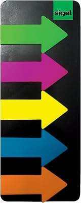 Sigel HN600 Arrow Page Markers, Sticky Flags, Index Tab Flags, Film, Removable, with Sticky tip and Transparent Non-Adhesive Strip for Notes, 0.98 x 1.77 inches, 125 Strips on a Board