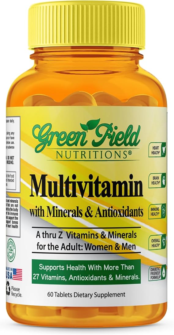 Greenfield Nutritions Halal Multivitamins for Women and Men - 60 Gelatin Free Multivitamin Tablets with 27+ Vitamin Minerals, A, B12, C, D3, Iron and Zinc - Supports Immunity, Bone and Overall Health
