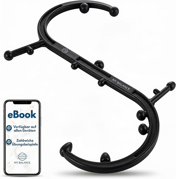 My Balance High-quality trigger point massager robust massage stick including silicone attachments and e-book effectively treat trigger points Ergonomischer Massagehaken für die Selbstmassage inkl. Silikonaufsätze und E-Book erreicht jeden Triggerpunkt