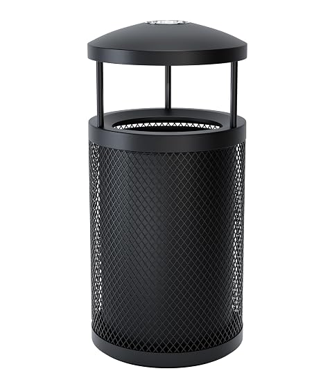 Outdoor Commercial Trash Can with Lid, Heavy Duty Metal Slatted Garbage Can Outdoor, All Weather Resistant Commercial Garbage Cans, Waste Receptacle in Park, School, Beach, Office