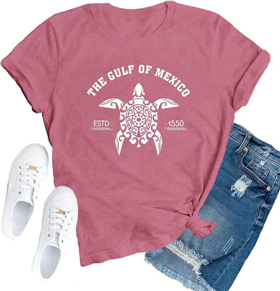 Gulf of Mexico T-Shirt for Women Mexican Shirts Beach Turtle Tops