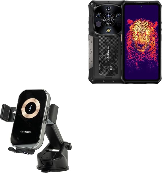 BoxWave Car Charger Compatible with Ulefone Armor 28 Ultra Thermal - Wireless Charging Auto Mount (15W), Qi Wireless Car Charger Stand Mount Air Vent - Black