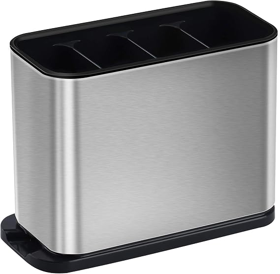 Toplife Kitchen Utensil Holder, Stainless Steel Kitchen Organizer Caddy with Removable Divider and Sturdy Drip Tray Base, Rust Proof, 7.8 x 3.3 x 5.7 inch