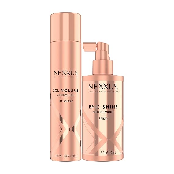 Nexxus Medium-Hold Hairspray for Volume 10 oz & Epic Shine Anti-Humidity Spray Heat Protection 8 oz