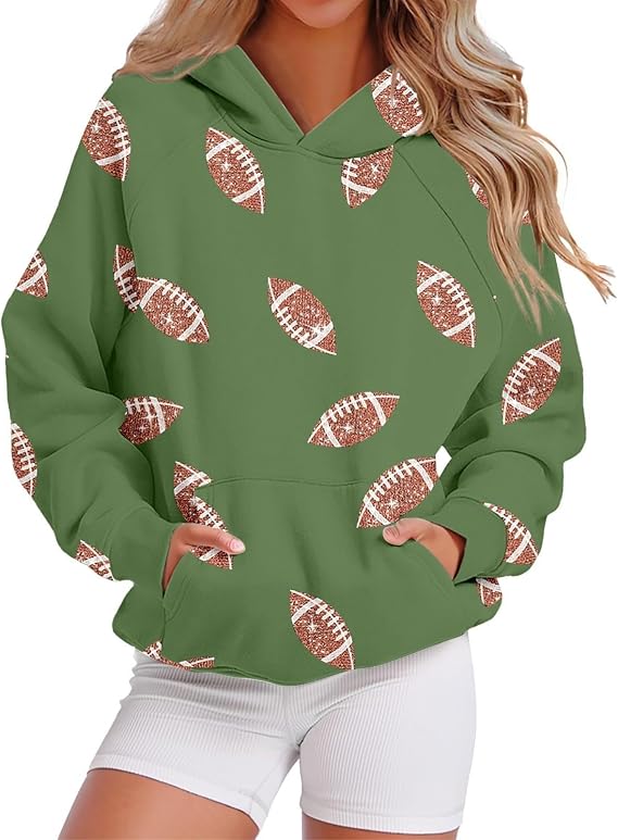 Womens Football Sweatshirt Game Day Graphic Hoodies Sweatshirts Football Team Fans Pullover Shirt with Pockets