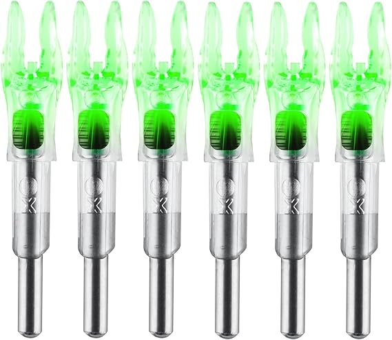 6PCS X Lighted Nocks for Arrows with .204 .233 .244 .246 Inside Diameter with H, S, GT Bushings High-Visibility LED Arrow Nocks, ON/Off Switch Included