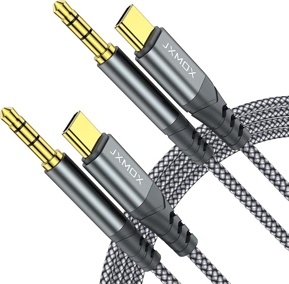 JXMOX USB C to 3.5mm Audio Aux Jack Cable (4ft 2-Pack), Type C to 3.5mm Headphone Car Stereo Cord Compatible with iPhone 17 Air 16 15 Pro Max, Samsung Galaxy S25 S24 S23 Note 20, Pixel 9 8, iPad Pro