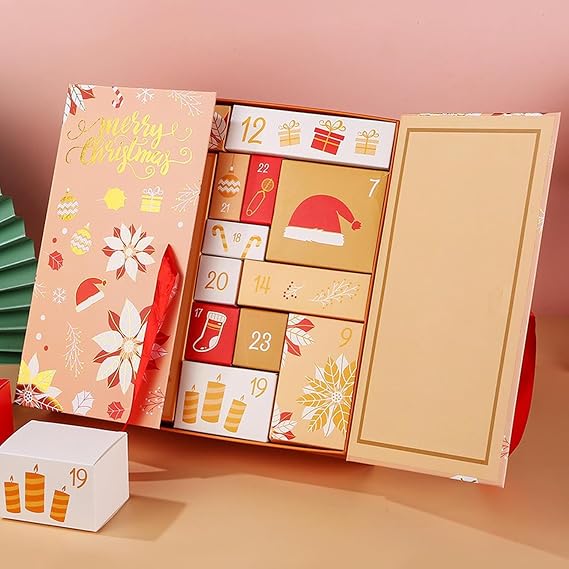 2025 Christmas Empty Advent Calendar 24 Days Countdown Gift Boxes to fill | DIY Refillable Christmas Calendar Gift Boxes for Gift Wrap Xmas Decoration (F)