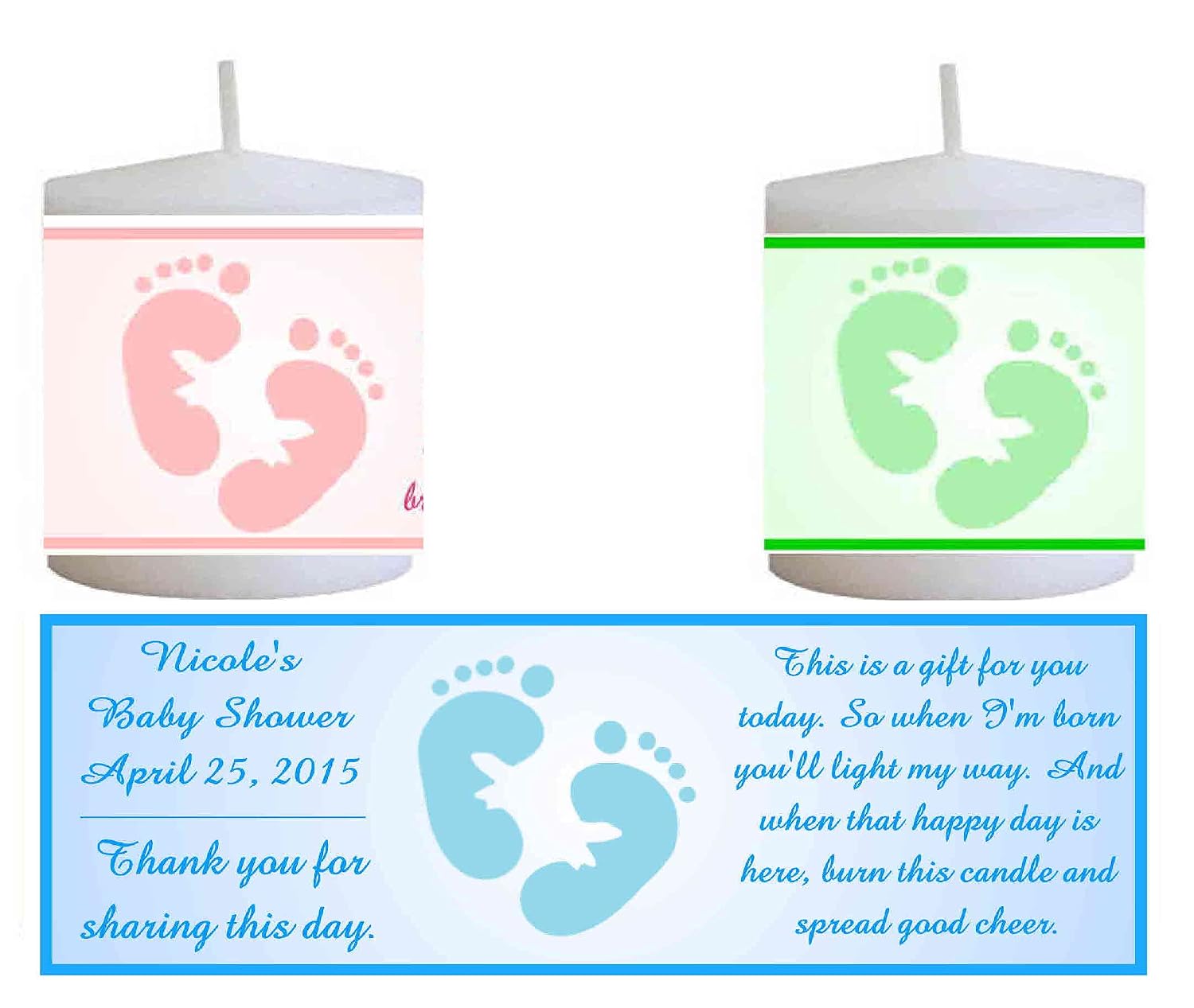 28 Baby Feet Baby Shower Favors Personalized Votive Candle Labels 1.3 X 4 Inches each