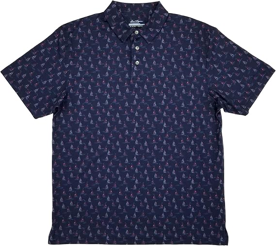 Ben Hogan Mens Navy Blue Sailboat Short Sleeve Performance Golf Polo Shirt
