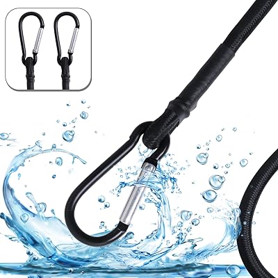 Bungee Cord with Carabiner Hook Clip|2 Pack Black Rubber Heavy Duty Straps Elastic Rope Locks onto Anchor Points for Outdoor TentBikeTransportingLuggage RackCargoCampingRVHand Carts12
