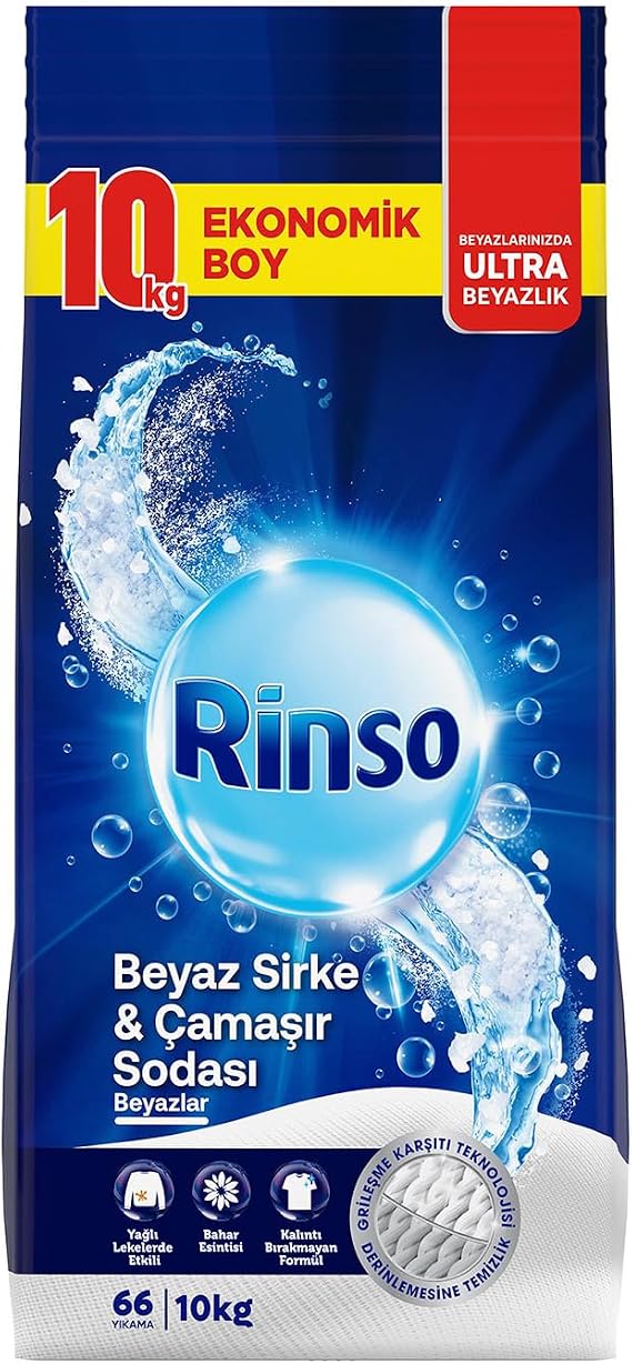 Rinso Beyaz Sirke ve Çamaşır Sodası Beyazlar için Toz Deterjan 10 KG