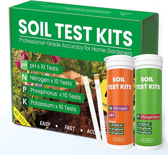Soil Test Kit 4-in-1 for Lawns & Gardens 40 Tests (pH, Nitrogen, Phosphorus, Potassium) Easy Soil Testing Kit for Vegetable Garden, Lawn & Plants
