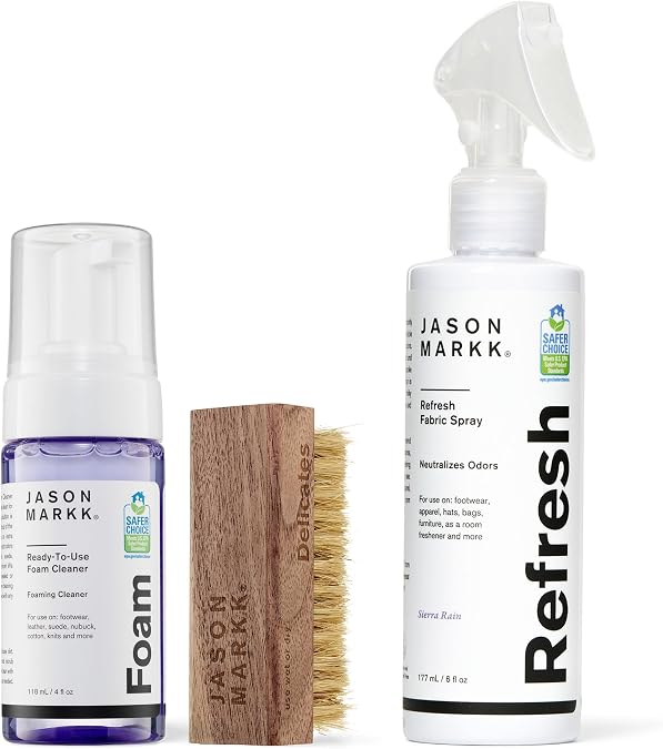 Jason Markk Quick Clean Kit & Refresh Spray, 3-Piece Bundle, Ready-To-Use Foam & Delicates Brush, Shoe Deodorizer, Sneaker Care, Ideal for Footwear, Safe for Leather, Suede, Nubuck, Cotton, Knits