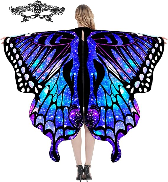 Butterfly Cape Costume Adult, Halloween Butterfly Wings Costume Women Colorful Festival Butterfly Wings Shawl Cape