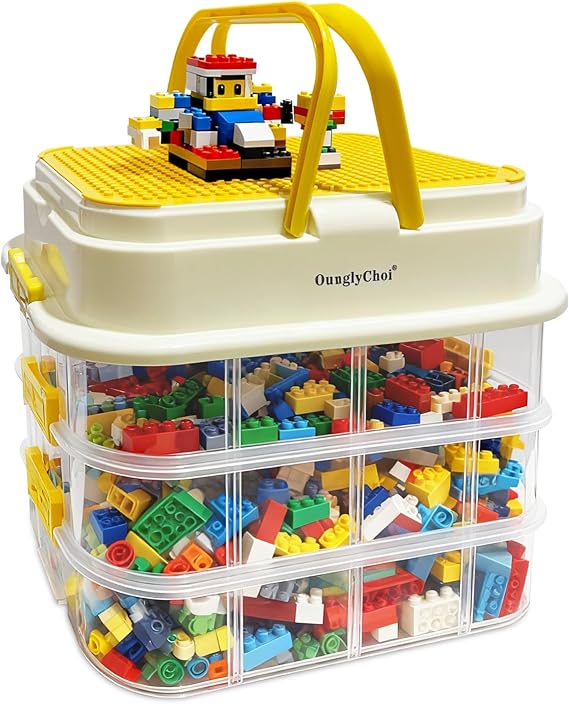 Storage Boxes with Lids for Lego Cube 4-Layers Stackable Blocks Organizing Box with Handle Clear Compartment Container for Kids Toy - Blocks, Bricks, Board, Puzzle Organizing