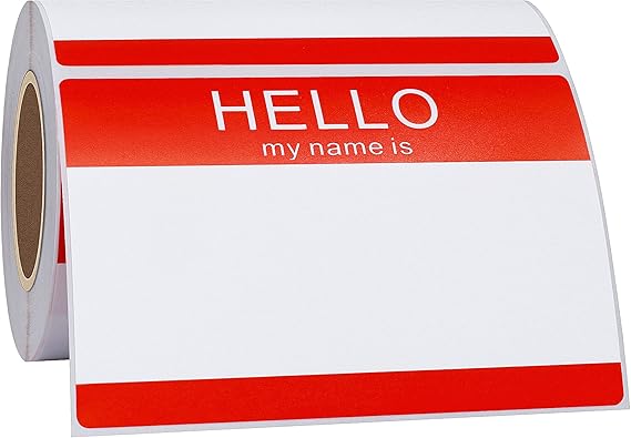 89x60 mm Red Hello My Name is Stick on Name Labels Name Tag Stickers, 200 Labels