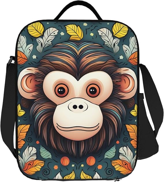 Monkey Pattern Insulated Lunch Bag Reusable Lunch Box For Women Men, Reusable Leakproof Cooler Tote Bag With Adjustable Shoulder Strap For Office Work Travel Picnic Camping
