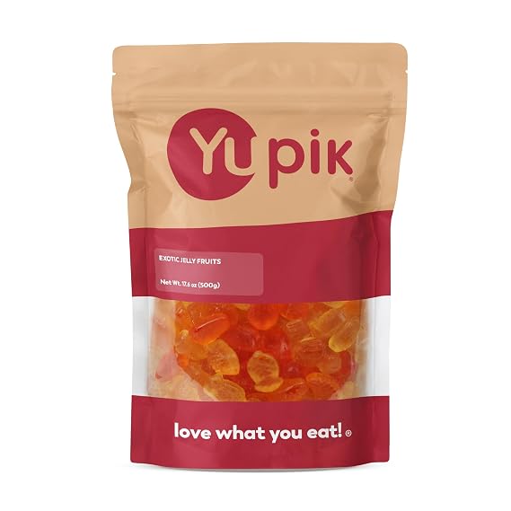 Yupik Exotic Jelly Fruits 17.6 oz (1.1 lb), Vegan Jelly Candies with Natural Colours & Fruit Flavours, Mango, Pineapple & Grapefruit Juice, Fun Fruit-Shaped Gummies
