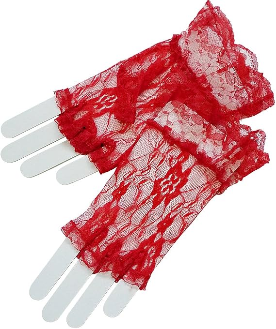 Flower Pattern Half Finger Lace Gloves with Ruffle Wrist Length 2BL