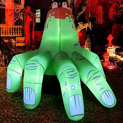 COMIN 6 FT Halloween Inflatables Hand Outdoor Decorations Blow Up Yard Scary Green Giant with Built-in LEDs for Indoor Party Garden Lawn Decor