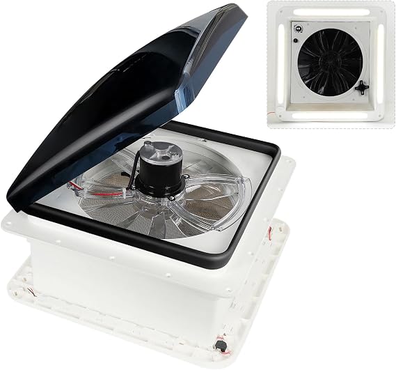 Manual RV Roof Vent Fan with LED Light, 12V DC 14" Super Quiet