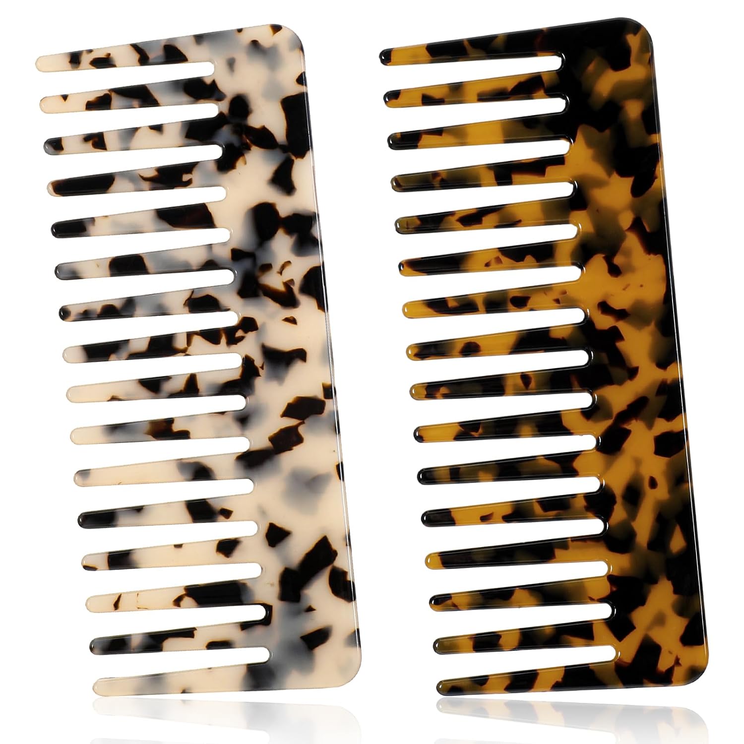 2 Pack Hair Detangling Comb, 5.9 Inches Large Cellulose Wide Tooth Comb, Styling Detangler Combs for Women Thick, Curly, Wavy, Wet and Dry Hair Tortoise Shell, Ivory