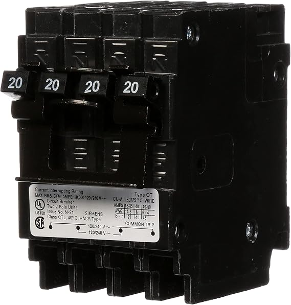 Siemens Q22020CT2 Two 20-Amp Double Pole Circuit Breaker