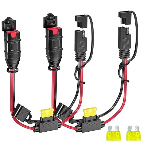 GC009 X-Connect SAE Adapter Compatible with NOCO Genius Chargers | 14AWG copper cable with a 20A fuse and weather-resistant plug cap supports charging for motorcycles, cars, ATVs and UTVs
