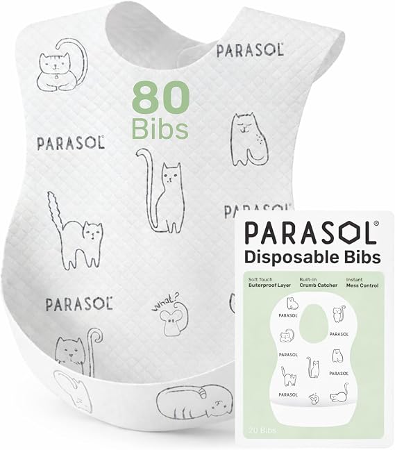 PARASOL Disposable Bibs, 80 Count, Hypoallergenic & Waterproof
