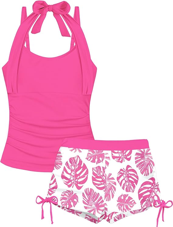 Yimoon Girls Swimsuit Teens Tankini 2 Piece Halterneck Bathing Suit