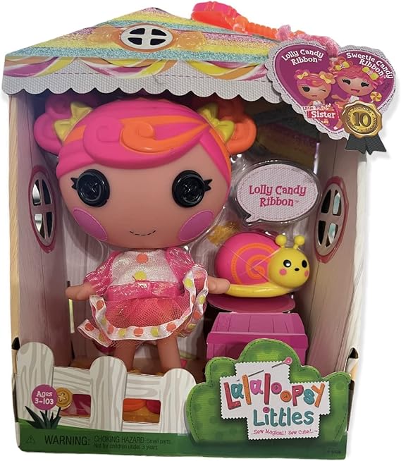 Lalaloopsy Littles Doll Lolly Candy Ribbon with Pet Snail - 18 cm Taffy Candy-Inspired Doll with Changeable Pink & Orange Outfit, in Reusable House Package Playset, for Ages 3-103