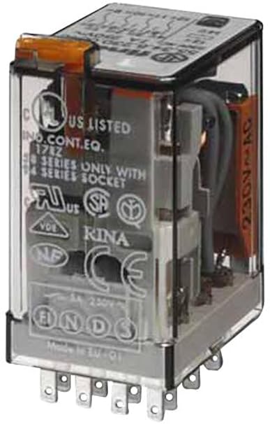 FINDER 55.34.8.120.0040 120V AC Coil, 4PDT 7A, Agni Contact, Industrial Plug-in Relay, Lockable Test Button and Mechanical Indicator